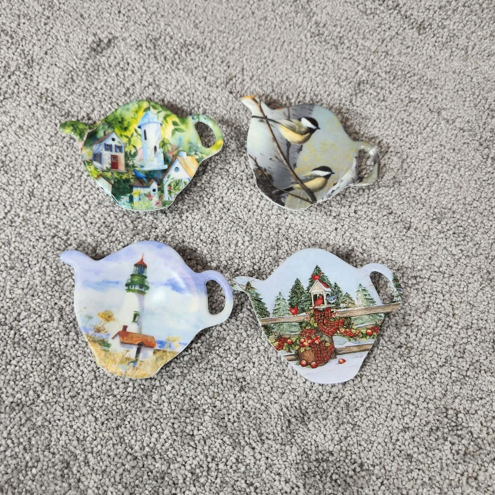 Keller-Charles Tea Bag Rests Melamine Nature Bird Lighthouse Set of 4